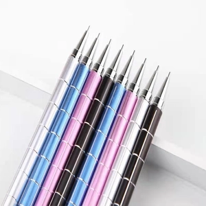 Set of nine premium mechanical pencils in assorted colors on a professional white display