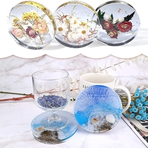 Thick 2cm round silicone coaster mold for DIY epoxy resin craft with dried flowers and shells