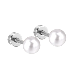 Élégantes boucles d'oreilles perles blanches avec fermoir à vis plat en acier inoxydable