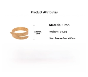 Detailed specs of gold metallic geometric arm cuff showing 9cm height and 39.5g weight