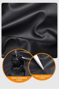 Detail von wasserabweisendem und abriebfestem schwarzem Stoff an einer Brusttasche