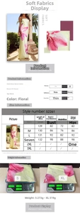 Detailed size chart for floral sleeveless strapless dress including S-XL measurements