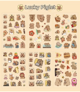 Detailed view of 6 sheets of waterproof Capybara stickers for scrapbooking and DIY crafts