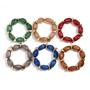 Colorful acrylic beaded oval bracelets in emerald, gold, burgundy and blue styles