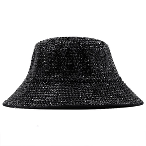 Sparkly black rhinestone bucket hat for women and men, ideal for party and stage wear