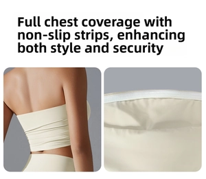 Detail showing the inner silicone non-slip strip on the cream tube top for yoga