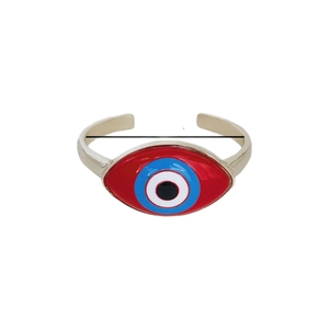 Elegant red enamel evil eye open cuff bracelet featuring a minimalist gold finish