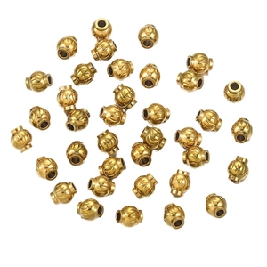 Golden textured hollow lantern beads made of stainless steel for DIY jewelry making