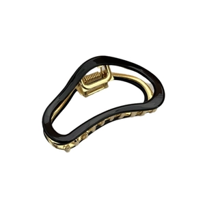 Minimalist black and gold acetate metal cloud hair claw clip for elegant French styling