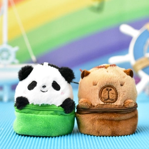 Cute Panda Capybara Plush Coin Purse Keychain For Bag Hanging Decoration Short Plush Animal Shape Mini Wallet Portable Gift