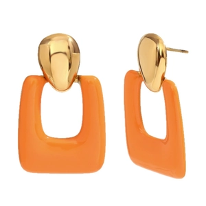 18K gold plated stainless steel hollow geometric earrings with orange enamel dripping