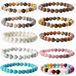 Natural Stone Beaded Bracelet Agate Quartz Amethyst Turquoise Lava Rock Yoga Healing Meditation Jewelry Women Men