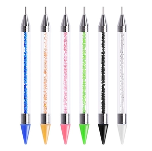 Set of six dual-ended acrylic nail dotting tools with wax tips and glitter handles
