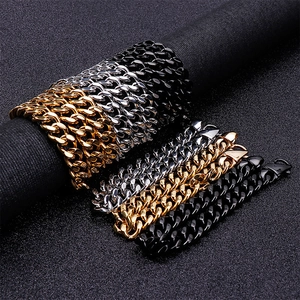 Classic Cuban link bracelets for men in gold, silver, and black stainless steel colors