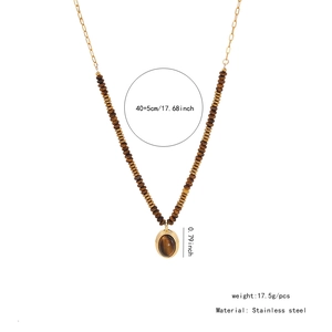 Detailed size specifications for the stainless steel tiger eye heart beaded necklace