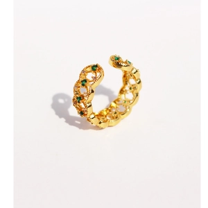 Vintage emerald zircon open ring with gold lace hollow design and royal palace style