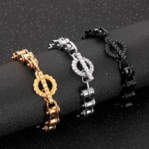 Men's Stainless Steel Bicycle Chain Bracelet Punk Streetwear Heavy Duty Motorcycle Link Chain With Toggle Clasp