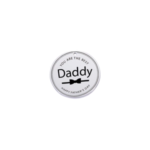 Polished stainless steel round pendant for Father's Day with Daddy engraving and bowtie design