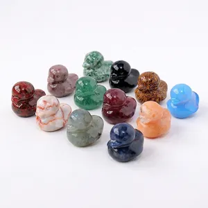 Set of natural crystal duck carvings in various semi-precious stones and minerals