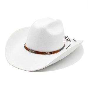 Western Cowboy Hat Woolen Felt Wide Brim Retro Ethnic Style With Rivet Band And Masonic Symbol For Men Women