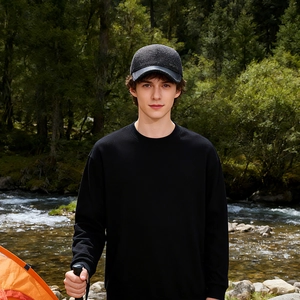 Winter thermal baseball cap with ear flaps for elderly men featuring leather brim in forest