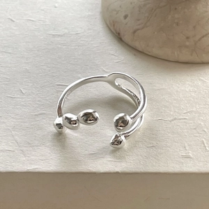 Minimalist 925 sterling silver open ring featuring irregular water drop double layer band