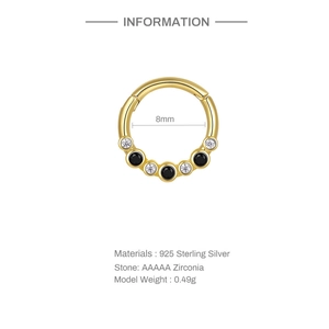 Detail of 8mm golden S925 sterling silver hoop with AAAAA zircons for ear and nose