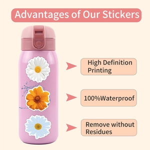 Waterproof Daisy flower stickers on pink water bottle with high-definition printing features