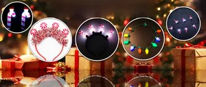 LED Christmas headband collection with candy canes and glowing colorful bulb necklace