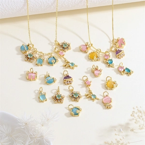 DIY Jewelry Charms Pendants Copper Gold Plated Colorful Zircon Opal Animal Planet Snowflake For Necklace Bracelet Making