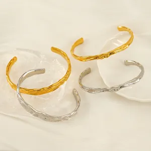 Women Irregular Lava Texture Adjustable Open Cuff Bangle 18K Gold Plated Stainless Steel Minimalist Modern Jewelry Gift