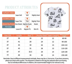 Size chart and attributes for boys' truck print cotton short-sleeved T-shirt