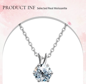Macro shot of selected real moissanite pendant with classic six-prong setting on silver chain
