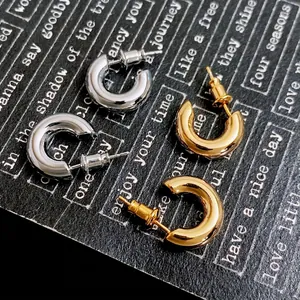 Minimalist C Shape Hoop Earrings For Women With 925 Sterling Silver Earring Post Brass Metal Chunky Style