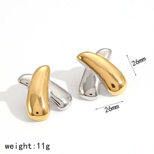 Fashion geometric X-shaped 18K gold plated two-tone stainless steel earrings for women