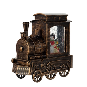 Vintage bronze Christmas train snow globe with snowman and music box light decoration