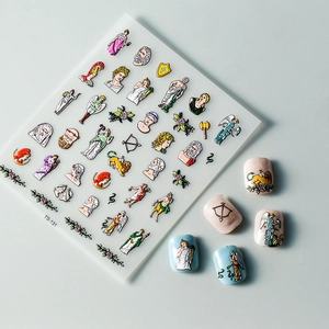 British style Cupid relief 5D nail art stickers with baroque palace angel designs