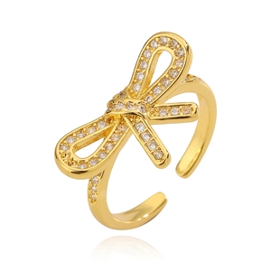 Exquisite 18K gold plated bow ring with sparkling cubic zirconia in a minimalist style