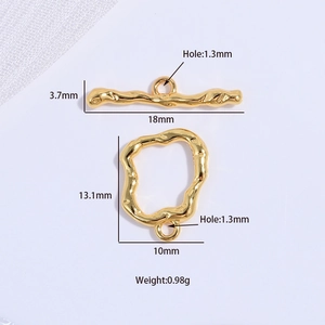 Fermoir à bascule cœur martelé en argent S925 doré avec barre en T et ses dimensions