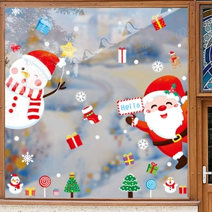 Christmas window static stickers featuring Santa, snowman, and snowflakes for holiday decor