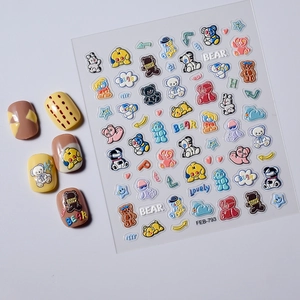 Detail of 5D embossed bear nail stickers with 3D relief textures and cute star patterns