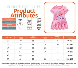 Tableau des tailles pour robe fille à broderie dinosaure avec mesures de 2T à 7T