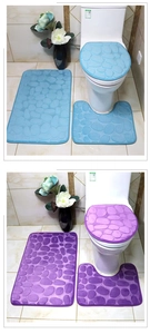 Detailed pebble texture coral fleece bathroom rug sets in blue and purple colors