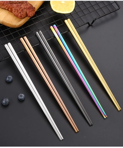 Five pairs of anti-slip 304 stainless steel square chopsticks in various metallic finishes