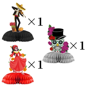 3-piece Day of the Dead honeycomb desk decor with skeleton musicians and dancers