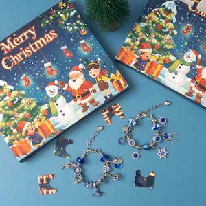 24-day Christmas countdown advent calendar with blue bead DIY bracelet kit for kids