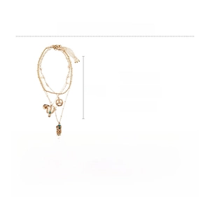 Detailed specs of alloy layered necklace with cactus, boot and horseshoe pendants