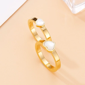 Stainless Steel Heart Ring 18K Gold Plated Cat's Eye Stone Simple Sweet Korean Style Jewelry Women Elegant Trendy Gift