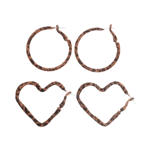 Retro leopard print heart and round velvet earrings set with vintage aesthetic style
