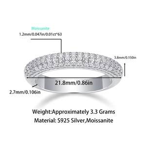 Detailed size chart for S925 sterling silver moissanite ring with 21.8mm inner diameter